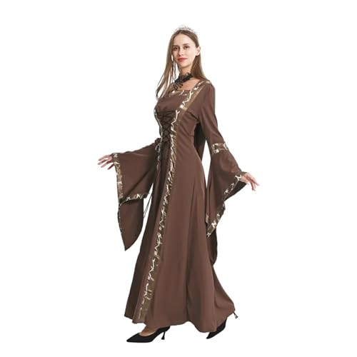 NJIEzhao Cosplayer Kapuzen Mittelalterkleid Edle Prinzessin Kleid Retro Frauen Robe Cosplay Kostüm Vintage Hexenkleid(Khaki,5XL) von NJIEzhao