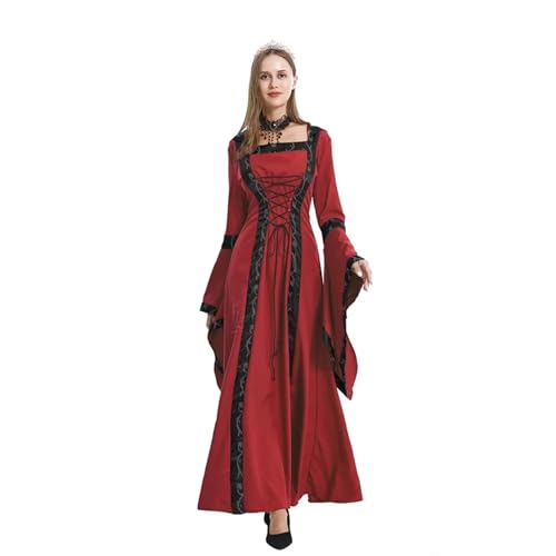 NJIEzhao Cosplayer Kapuzen Mittelalterkleid Edle Prinzessin Kleid Retro Frauen Robe Cosplay Kostüm Vintage Hexenkleid(Red,3XL) von NJIEzhao