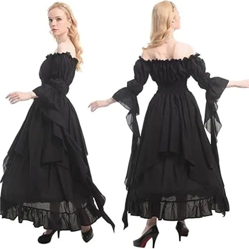 NJIEzhao Frauen Mittelalter Renaissance Kleid Prinzessin Ballkleid Lange Ärmel Vintage Cosplay Kostüm Vintage Hexenkleid(Color 2,2XL 3XL) von NJIEzhao