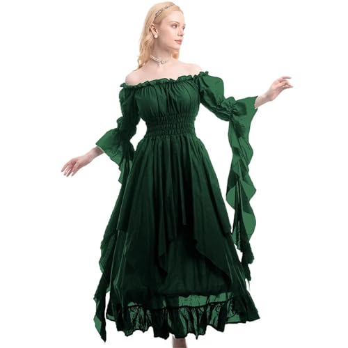 NJIEzhao Frauen Mittelalter Renaissance Kleid Prinzessin Ballkleid Lange Ärmel Vintage Cosplay Kostüm Vintage Hexenkleid(Color 3,S M) von NJIEzhao