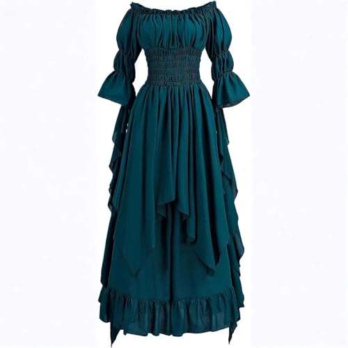 NJIEzhao Frauen Mittelalter Renaissance Kleid Prinzessin Ballkleid Lange Ärmel Vintage Cosplay Kostüm Vintage Hexenkleid(Color 4,S M) von NJIEzhao