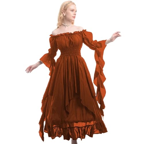 NJIEzhao Frauen Mittelalter Renaissance Kleid Prinzessin Ballkleid Lange Ärmel Vintage Cosplay Kostüm Vintage Hexenkleid(Color 5,L XL) von NJIEzhao