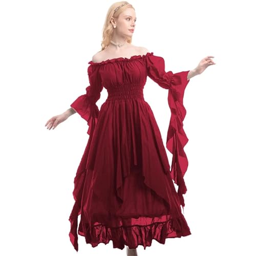 NJIEzhao Frauen Mittelalter Renaissance Kleid Prinzessin Ballkleid Lange Ärmel Vintage Cosplay Kostüm Vintage Hexenkleid(Color 7,2XL 3XL) von NJIEzhao
