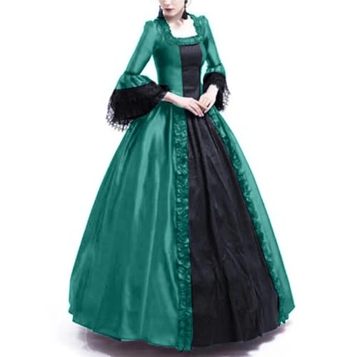 NJIEzhao Frauen Mittelalterlichen Kleid Dame Vampir Spitze Hülse Cosplay Kostüm Erwachsene Vintage disfraz de mujer Vintage Hexenkleid(Green,3XL) von NJIEzhao