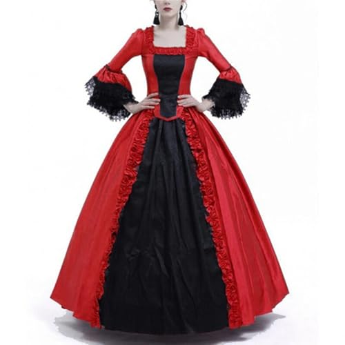 NJIEzhao Frauen Mittelalterlichen Kleid Dame Vampir Spitze Hülse Cosplay Kostüm Erwachsene Vintage disfraz de mujer Vintage Hexenkleid(Red,4XL) von NJIEzhao