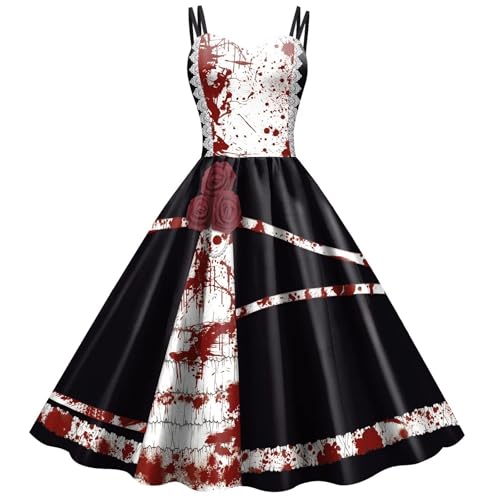 NJIEzhao Kleid - Trägerloses Horrorkleid for Damen, Gruselkostüm for Bühnenpartys, Spitzenkleid Vintage Hexenkleid(Black,XL) von NJIEzhao