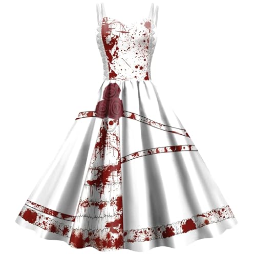 NJIEzhao Kleid - Trägerloses Horrorkleid for Damen, Gruselkostüm for Bühnenpartys, Spitzenkleid Vintage Hexenkleid(White,L) von NJIEzhao