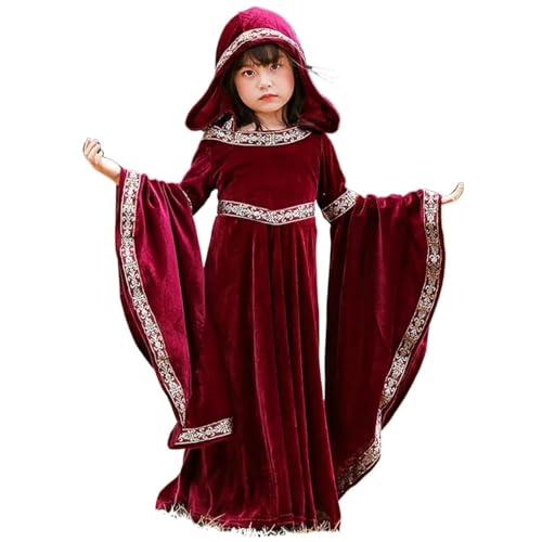 NJIEzhao Langarmshirt, Luxuriöses Damenkleid, Partykostüm, Cosplay, Vampir, Erwachsene Vintage Hexenkleid(Black Child,XS) von NJIEzhao