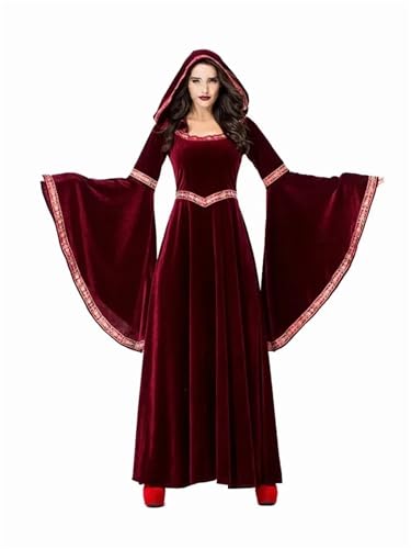 NJIEzhao Langarmshirt, Luxuriöses Damenkleid, Partykostüm, Cosplay, Vampir, Erwachsene Vintage Hexenkleid(DEEP Red,S) von NJIEzhao