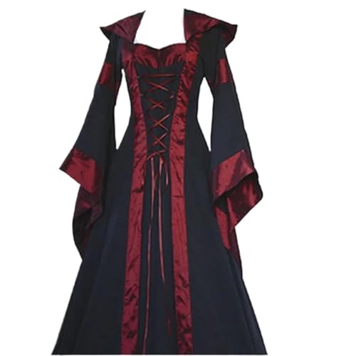 NJIEzhao Maxi-Rüschenkleider for Damen, Vintage, mittelalterlich, bodenlang, Renaissance, Gothic, Cosplay-Kleid, Damen-Midikleid Vintage Hexenkleid(Black,L) von NJIEzhao