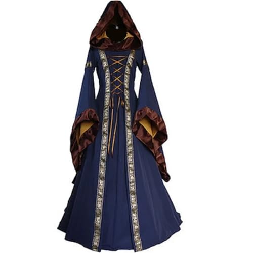 NJIEzhao Maxi-Rüschenkleider for Damen, Vintage, mittelalterlich, bodenlang, Renaissance, Gothic, Cosplay-Kleid, Damen-Midikleid Vintage Hexenkleid(Color 3,S) von NJIEzhao