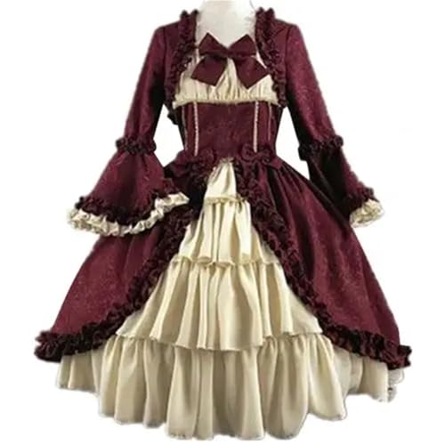 NJIEzhao Mittelalterliche Kleider Gothiced Court Dress Royal Lady Ball Lolita Square Neck Tight Waist Bowknot Damenkleid Vestido Ropa Vintage Hexenkleid(Color 6,S) von NJIEzhao