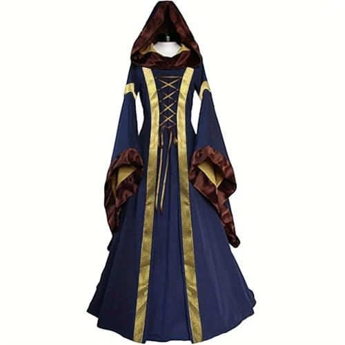 NJIEzhao Mittelalterliches Cosplay-Kleid – viktorianisches Retro-Kapuzenkleid mit Glockenärmeln, for Bühnenauftritte, Cosplay-Events und Thementreffen Vintage Hexenkleid(Color 3,XXL) von NJIEzhao