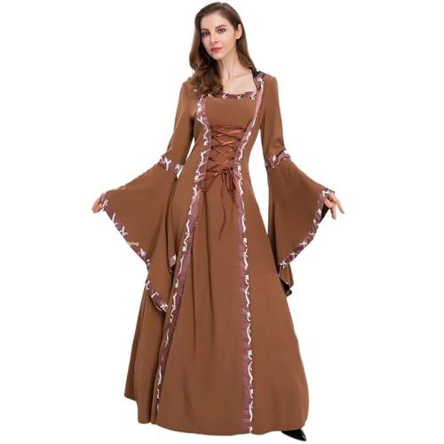 NJIEzhao Mittelalterliches Hexenkostüm, Kleid, Bühnenauftritt, Damen-Outfit, besondere Verwendung, moderne Tanzkleidung Vintage Hexenkleid(Khaki,L) von NJIEzhao