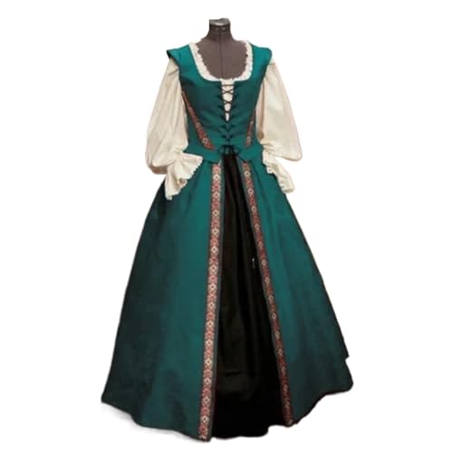 NJIEzhao Mittelalterliches Renaissance-Stil-Kleid mit quadratischem Kragen und Taillenbund, voller Rock, zweiteiliges Set, Kleid for junge Damen Vintage Hexenkleid(Color 7,XL) von NJIEzhao