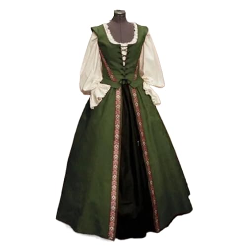 NJIEzhao Mittelalterliches Renaissance-Stil-Kleid mit quadratischem Kragen und Taillenbund, voller Rock, zweiteiliges Set, Kleid for junge Damen Vintage Hexenkleid(Green,XXL) von NJIEzhao