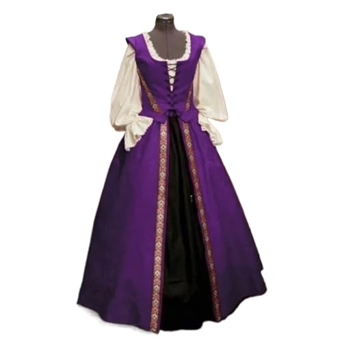 NJIEzhao Mittelalterliches Renaissance-Stil-Kleid mit quadratischem Kragen und Taillenbund, voller Rock, zweiteiliges Set, Kleid for junge Damen Vintage Hexenkleid(PURPLE,S) von NJIEzhao