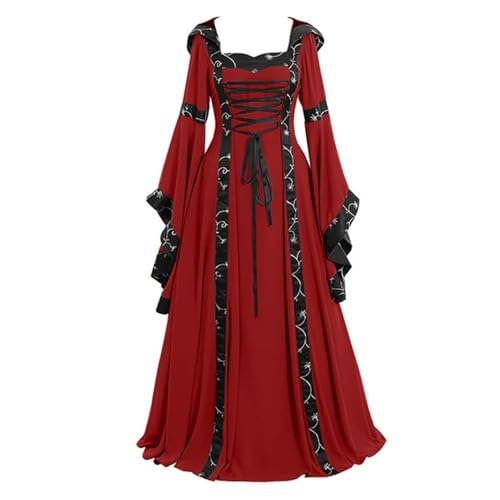 NJIEzhao Mittelalterliches Retro-Kapuzenkleid for Damen, quadratischer Ausschnitt, ausgestellte Ärmel, großer Saum Vintage Hexenkleid(Color 1,XL) von NJIEzhao