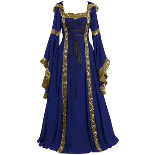 NJIEzhao Mittelalterliches Retro-Kapuzenkleid for Damen, quadratischer Ausschnitt, ausgestellte Ärmel, großer Saum Vintage Hexenkleid(Color 3,XL) von NJIEzhao