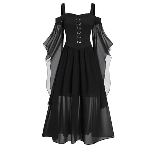 NJIEzhao Neues Halloween-Performance-Kleid im Renaissance- und Gothic-Stil, mittelalterliches Retro-Kostüm, Rock, Bühnenkleid, böhmisches Langarmkleid Vintage Hexenkleid(M) von NJIEzhao