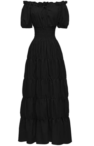 NJIEzhao Retro-mittelalterliches Künstlerkleid, Bühnenkostüm, Cocktail-Abendkleid, kurze Ärmel, eine Schulter, knöchellang, Polyesterfaser Vintage Hexenkleid(Color 1,S) von NJIEzhao