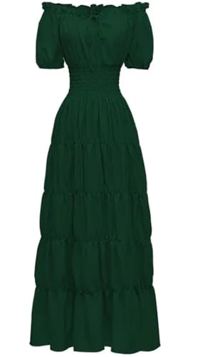NJIEzhao Retro-mittelalterliches Künstlerkleid, Bühnenkostüm, Cocktail-Abendkleid, kurze Ärmel, eine Schulter, knöchellang, Polyesterfaser Vintage Hexenkleid(Color 11,S) von NJIEzhao