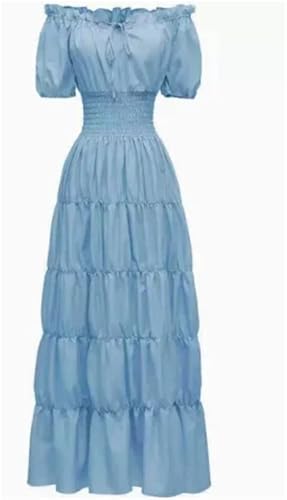 NJIEzhao Retro-mittelalterliches Künstlerkleid, Bühnenkostüm, Cocktail-Abendkleid, kurze Ärmel, eine Schulter, knöchellang, Polyesterfaser Vintage Hexenkleid(Color 12,S) von NJIEzhao