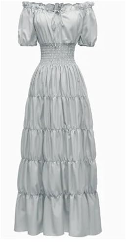 NJIEzhao Retro-mittelalterliches Künstlerkleid, Bühnenkostüm, Cocktail-Abendkleid, kurze Ärmel, eine Schulter, knöchellang, Polyesterfaser Vintage Hexenkleid(Color 2,S) von NJIEzhao