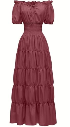 NJIEzhao Retro-mittelalterliches Künstlerkleid, Bühnenkostüm, Cocktail-Abendkleid, kurze Ärmel, eine Schulter, knöchellang, Polyesterfaser Vintage Hexenkleid(Color 3,L) von NJIEzhao