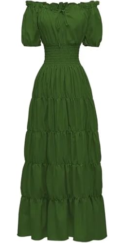 NJIEzhao Retro-mittelalterliches Künstlerkleid, Bühnenkostüm, Cocktail-Abendkleid, kurze Ärmel, eine Schulter, knöchellang, Polyesterfaser Vintage Hexenkleid(Color 4,2XL) von NJIEzhao
