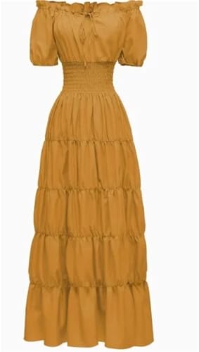 NJIEzhao Retro-mittelalterliches Künstlerkleid, Bühnenkostüm, Cocktail-Abendkleid, kurze Ärmel, eine Schulter, knöchellang, Polyesterfaser Vintage Hexenkleid(Color 5,L) von NJIEzhao
