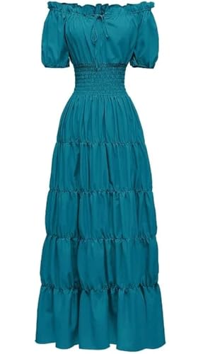 NJIEzhao Retro-mittelalterliches Künstlerkleid, Bühnenkostüm, Cocktail-Abendkleid, kurze Ärmel, eine Schulter, knöchellang, Polyesterfaser Vintage Hexenkleid(Color 6,XS) von NJIEzhao