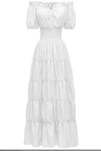 NJIEzhao Retro-mittelalterliches Künstlerkleid, Bühnenkostüm, Cocktail-Abendkleid, kurze Ärmel, eine Schulter, knöchellang, Polyesterfaser Vintage Hexenkleid(Color 7,2XL) von NJIEzhao