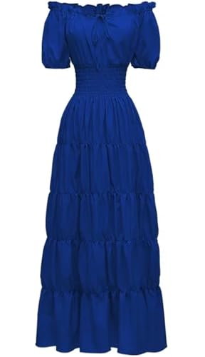 NJIEzhao Retro-mittelalterliches Künstlerkleid, Bühnenkostüm, Cocktail-Abendkleid, kurze Ärmel, eine Schulter, knöchellang, Polyesterfaser Vintage Hexenkleid(Color 8,L) von NJIEzhao