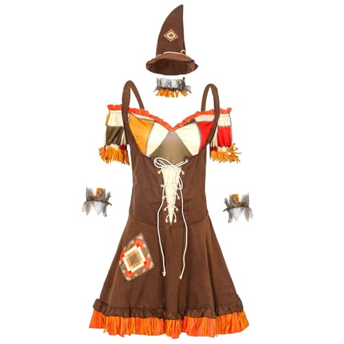 NJIEzhao Rollenspiel Erwachsene weibliche Vogelscheuche Kostüm Karneval Party Hut Hexe Verkleidung Kleid Vintage Hexenkleid(XL) von NJIEzhao