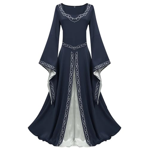 NJIEzhao Split Farbe Vintage Mittelalterlichen Sle frauen Sommer Vintage Hexenkleid(Blue,M) von NJIEzhao