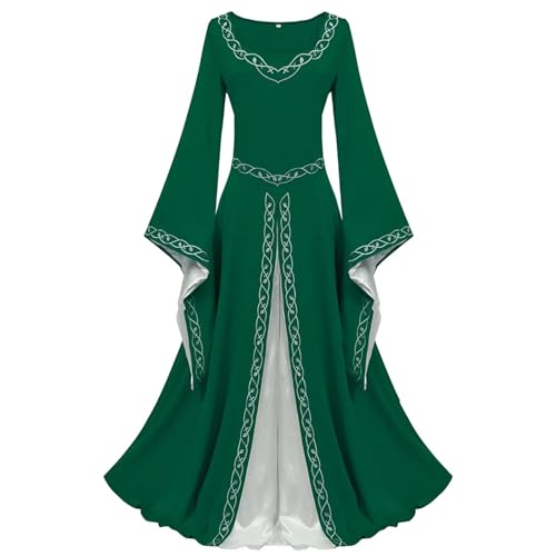 NJIEzhao Split Farbe Vintage Mittelalterlichen Sle frauen Sommer Vintage Hexenkleid(Green,XL) von NJIEzhao