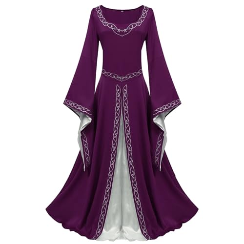 NJIEzhao Split Farbe Vintage Mittelalterlichen Sle frauen Sommer Vintage Hexenkleid(Purple,S) von NJIEzhao