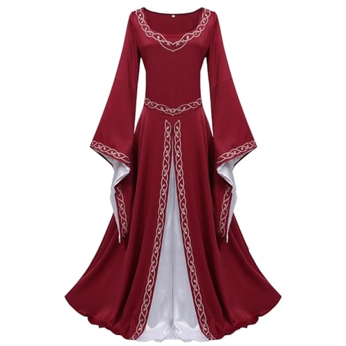 NJIEzhao Split Farbe Vintage Mittelalterlichen Sle frauen Sommer Vintage Hexenkleid(Red,M) von NJIEzhao