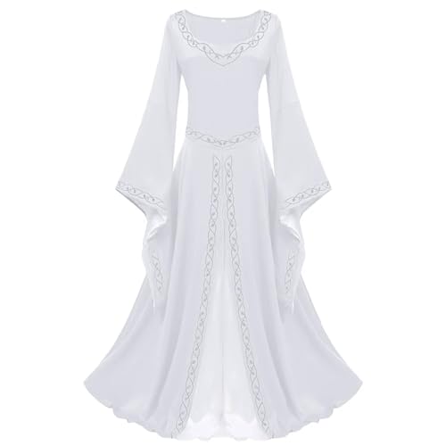 NJIEzhao Split Farbe Vintage Mittelalterlichen Sle frauen Sommer Vintage Hexenkleid(White,S) von NJIEzhao
