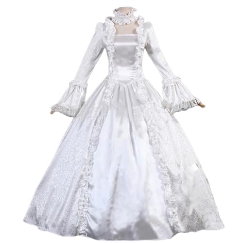 NJIEzhao Viktorianisches Gothic-Kostüm, Mittelalter, Renaissance, Halloween, Vampir, Cosplay, lange Ärmel, quadratischer Ausschnitt, Prinzessin, Fantasy, formelles Kleid Vintage Hexenkleid(White,M) von NJIEzhao