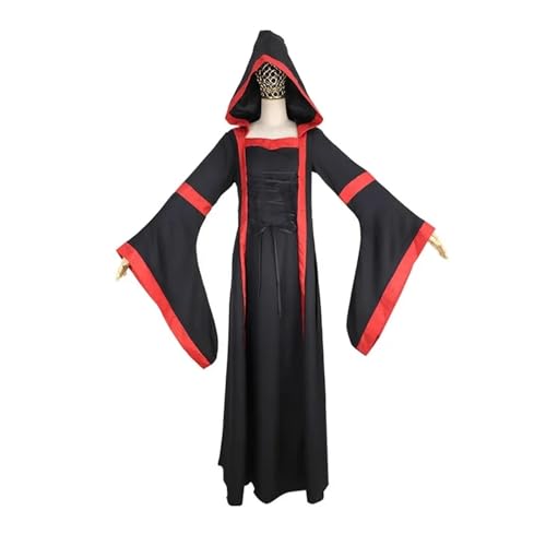 NJIEzhao Vintage Kapuzenkleid Quadratischer Kragen Flare Ärmel Weiter Rock Cosplay Kostüm Vintage Hexenkleid(Black,L) von NJIEzhao