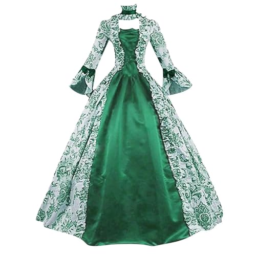 NJIEzhao Vintage Langarm-Printkleid Elegantes Abendkleid Rollenspielkleid Knöchellanger Rock Volle Ärmel Vintage Hexenkleid(WHITE,XL) von NJIEzhao