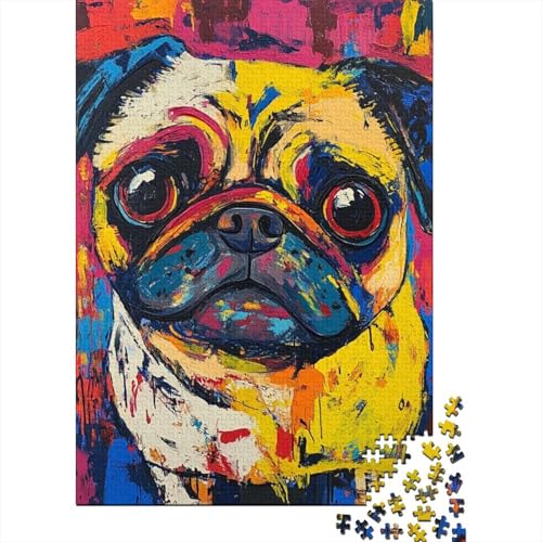 Pug Puzzle 1000-teilige Schwer Puzzle Spielzeug Pädagogisches Spiel Impossible Herausforderungsspielzeug Für Erwachsene Und Kinder Ab 12 Jahren 1000pcs (75x50cm) von NJOFERDIN