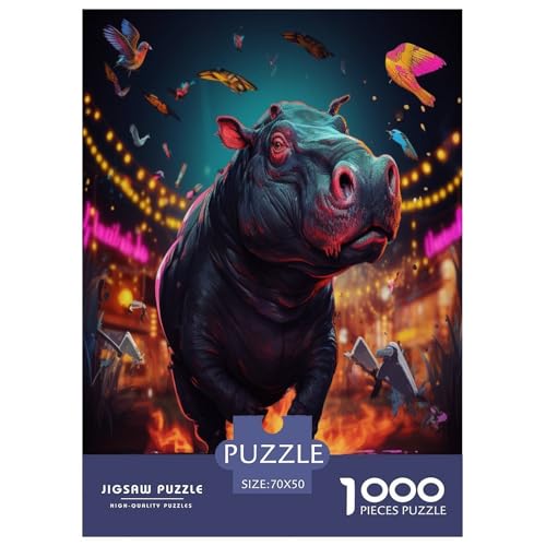 Schöner Hippo Puzzles 1000 Teile Schwer Puzzle Spielzeug Lernspiel Impossible Herausforderung Spielzeug Für Erwachsene Und Kinder Ab 14 Jahren 70x50cm/1000pcs von NJOFERDIN