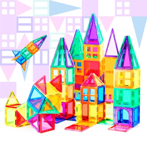 NK Magnetische Bausteine für Kinder (65 Teile) - Magnetische 3D Magnetic Tiles, Montessori Lehrspielzeug, Geburtstags Kinder von NK