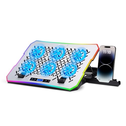NK Tragbarer Gaming-Kühlschrank, 17 Zoll (43,2 cm), 10 RGB-LED-Modi, 6 leise Lüfter mit einstellbaren Geschwindigkeiten, 4 einstellbare Höhen, USB-Anschluss, Telefonhalterung, schnelle Kühlung von NK