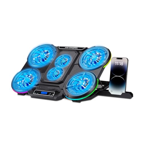 NK Tragbarer Gaming-Kühlschrank, 17 Zoll (43,2 cm), 10 RGB-LED-Modi, 6 leise Lüfter mit einstellbaren Geschwindigkeiten, 4 einstellbare Höhen, USB-Anschluss, Telefonhalterung, schnelle Kühlung von NK