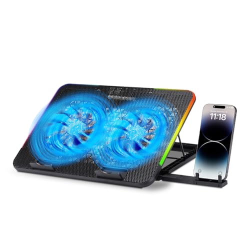NK Tragbarer Gaming-Kühlschrank, 43,2 cm (17 Zoll), 7 RGB-LED-Modi, 2 leise Lüfter mit einstellbaren Geschwindigkeiten, 5 einstellbare Höhen, USB-Anschluss, Telefonhalterung, schnelle Kühlung von NK