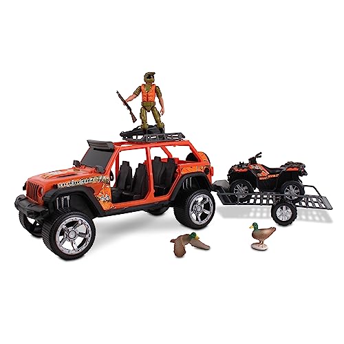 NKOK Realtree - 10-teiliges Set mit Freilaufrädern im Maßstab 1/18, RT Jeep Wrangler mit Polaris Sportsman auf Anhänger und Zubehör (Gepäckträger, Jäger, Helm, 2 Enten, Schießpistole, Tasche NKOK Realtree - 10-teiliges Set mit Freilaufrädern im Maßstab 1/18, RT Jeep Wrangler mit Polaris Sportsman auf Anhänger und Zubehör (Gepäckträger, Jäger, Helm, 2 Enten, Schießpistole, Tasche von NKOK
